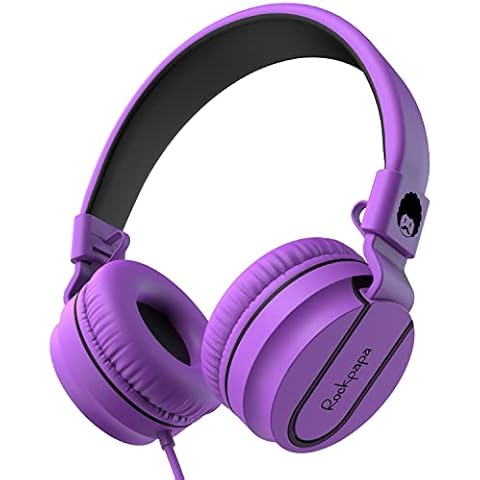 Rockpapa Kids Headphones, 952 Childrens Headphones, Wired Headphones with Microphone, Foldable, Stereo Sound, 3.5mm Jack On-Ear Headphones for School/Travel/Phone/Kindle/PC/MP3 (Purple) Cover