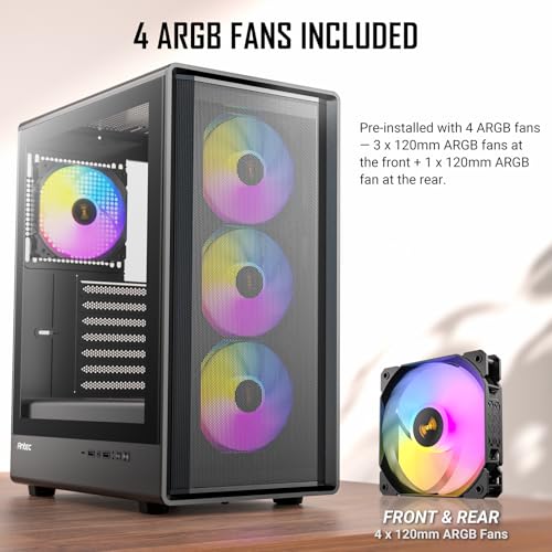 Image of Antec P6 Neo ARGB, 4 PWM ARGB Fans Included, 240 mm Top Radiator Support, Type-C 3.2 Gen 2, Tool-Free Tempered Glass Side Panel, High Airflow, Mid-Tower ATX PC Case