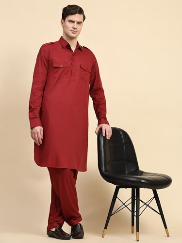 SKAVIJ Men Cotton Pathani Kurta Pajama Set Indian Casual Dress Set3