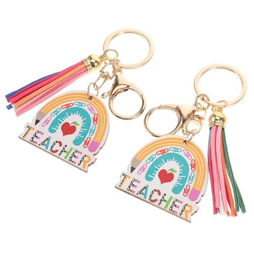 OATIPHO 2 Piezas Llavero De Regreso a La Escuela Espiral Tarjetero Con Cordón Billetera Cordón Retráctil Para Llavero Poseedor Talón Llavero Divertido Porta Credencial Retráctil Madera
