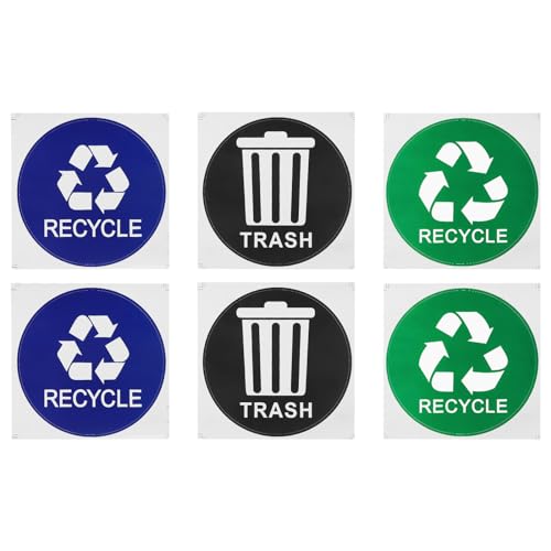 Image of PATIKIL Trash Recycle Sticker, 6 Pcs 5 inch Dia Recycle Sign Decal Symbols Sticker Recycling Label for Trash Can Waste Management in Kitchens, Offices, Public Spaces