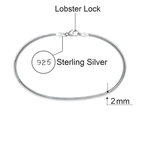 Savlano 925 Sterling Silver 2MM Diamond Cut Flexible Oval Snake Chain Anklet for Women Comes in 9"-10" inches with Gift Box - Made in Italy2