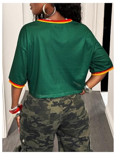 Milumia Women's Crop Jersey Shirts Y2k Number Graphic V Neck Half Sleeve Mesh T Shirt Streetwear Tee Tops3