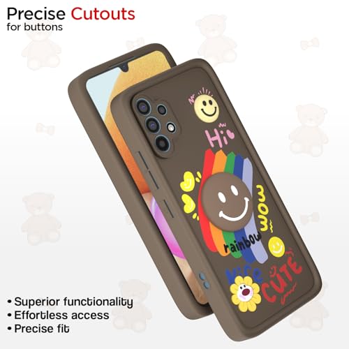 Image of Pikkme Back Cover for Samsung Galaxy A32 4G | Soft Silicone| Cute Rainbow Smile & 3D Cartoon Flower Design | Shockproof Raised Camera Protection Bumper Case (Brown)