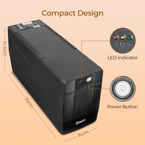 Image of Foxin 1000VA /600W UPS - Uninterrupted Power Supply with Overload Protection, Auto Restart, Generator Compatible, Cold Start & AVR | Ideal for Home PC, Gaming Computer, Laptop | BIS Certified