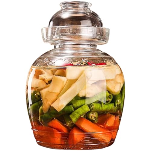 Fermentation Jar With Lid Simple Glass Carved Kimchi Jar, Water-sealed Traditional Pickling Crock, Grain And Candy Storage Vessel, Personalized Kitchen Decoration(2.5kg/88.2oz)