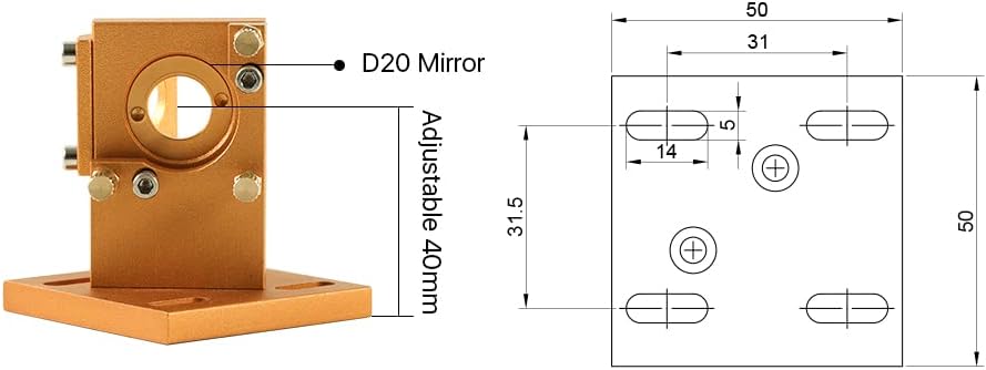 Cloudray K Series Head SetB2 with Mirrors and Lens D18 FL50.8 for K4060 Co2 Lazer Engraver Engraving Machine(Gold)