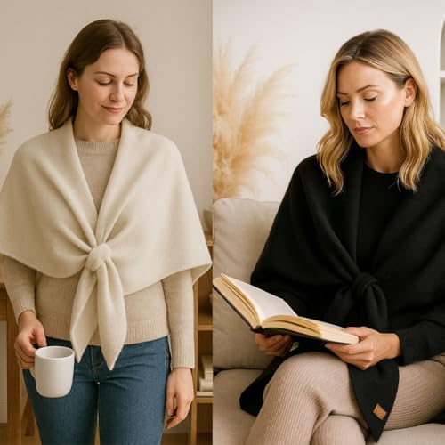 Scarf Shawl with Loop, Imitation Pashmina Wraps for Women, Women's Solid Color Scarf, Triangle Sweater Cape Wraps4