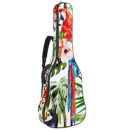 Housse de guitare acoustique 106 cm rembourrée motif perroquet aquarelle