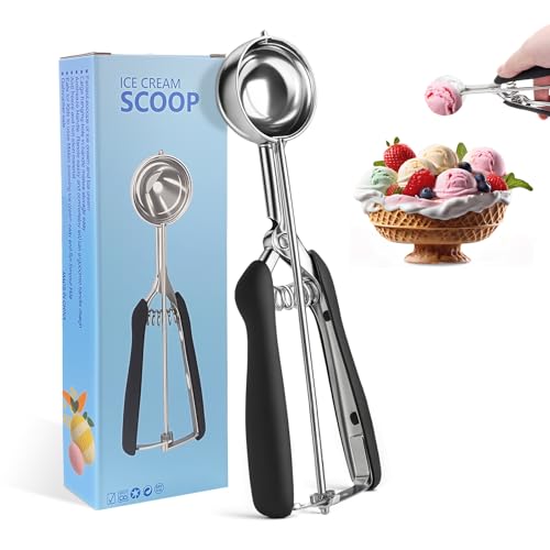 Bellanova Cuchara Helado de Acero Inoxidable 304, Cabeza de 5 cm, Ice Cream Scoop Diseño con Gatillo, Mango Negro, ideal para Helado, Postres y Bolas de Melón (Negro)
