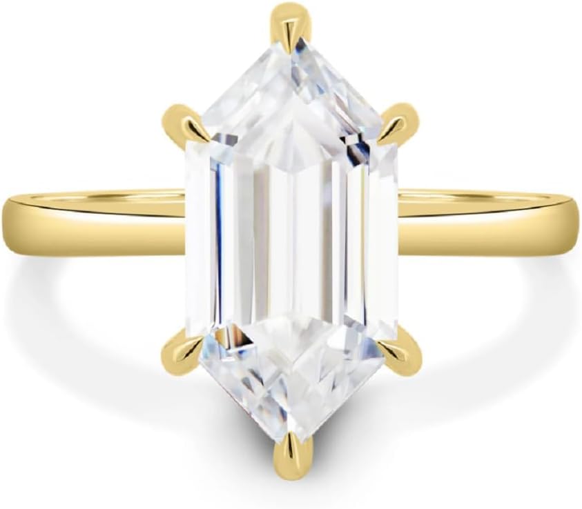 Solitaire Engagement Rings 3 Carat Elongated Hexagon Cut Moissanite Ring Promise Gifts for Her Hidden Halo Wedding Ring