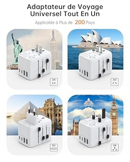 NOVOO Adaptateur de Voyage Universel Adaptateur Prise Universelle PD 21W avec 2 USB et 2 Type C Adaptateur Universel France vers USA UK Allemagne Australie Chine Japon