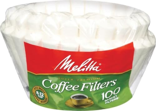 Melitta 8-12 Cup Basket Coffee Filters, White, 100 Count