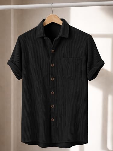 Image of Noble Monk Men's Polyester Regular Fit Solid Casual Shirt |Half Sleeve | |Stylish Shirt