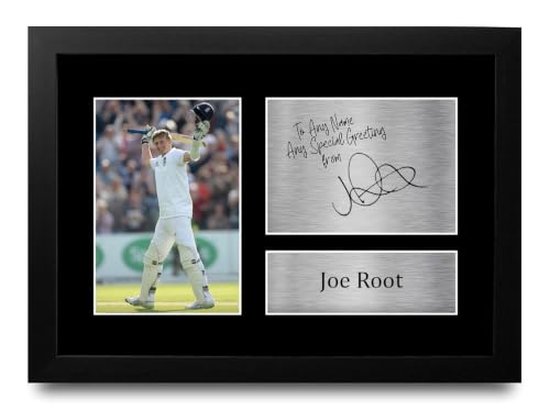 Image of HWC Trading Joe Root Personalised Gift - Signed Autograph Picture, Framed A4 Cricket Memorabilia with Custom Name Message for Birthday Christmas Wedding