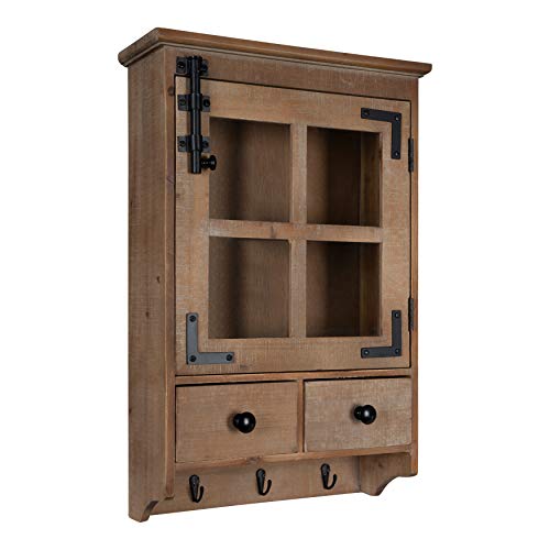 Kate and Laurel Hutchins Farmhouse Wood Wall Cabinet with Window Pane Glass Door