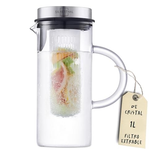 SILBERTHAL Jarra de cristal para fruta - 1 litro con tapa - Apta para lavavajillas y resistente al calor