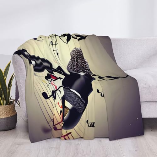 Couverture flanelle notes musique et microphone jeté de lit toutes saisons - 5