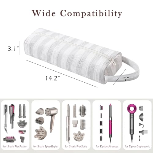 Image of RSRSLEII Striped Hair Tools Travel Bag,Hair Styling Accessories Storage Case for Shark FlexStyle,Dyson Airwrap Hair Dryer,Curling Iron,Straightener,Revlon Hair Tools,Portable&Foldable(20Gray&White)