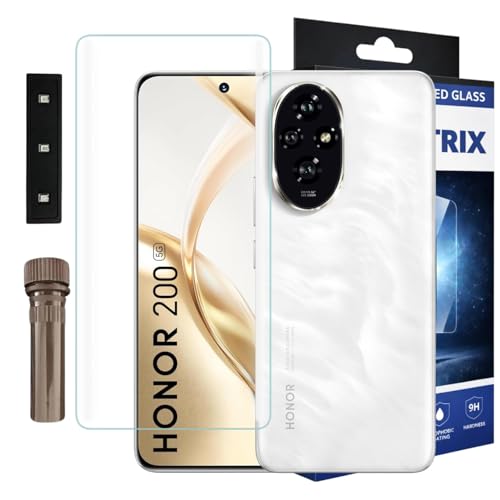 Image of Premium Curved UV Tempered Glass Screen Protector for Honor 200 | Transparent | Pack of 1 | Full Screen Coverage with UV Installation Kit