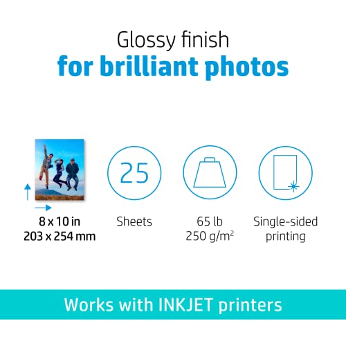 Image of HP Advanced Photo Paper, Glossy, 65 lb, 8 x 10 in., 203 x 254 mm, 25 sheets (6J777A) (Pack of 5)