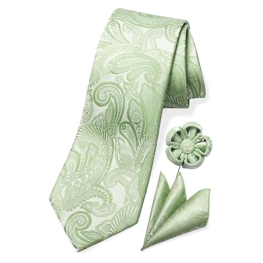 TaecMin Sage Tie Dusty Green Ties for Men Paisley Neckties and Pocket Squares Set for Weddings