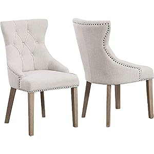 BTEXPERT BB5109-2 High Back Tufted Parsons Upholstered Padded Dining Room Chairs Side Solid Wood Accent Nail Trim Two…