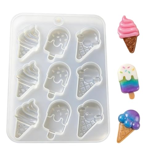 Molde de silicona con forma de cono de hielo, molde de 9 cavidades para Fondant, de resina epoxi de silicona | para repostería, bricolaje, ocio creativo, fiestas