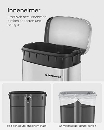 SONGMICS Mülleimer 30L aus Edelstahl, Tretmülleimer mit Deckel – Ansicht 5