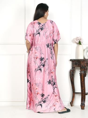 Image of Women's Printed Satin Blend Kaftan Nighty /Nightgown /Nightwear /Maxi WSR-185