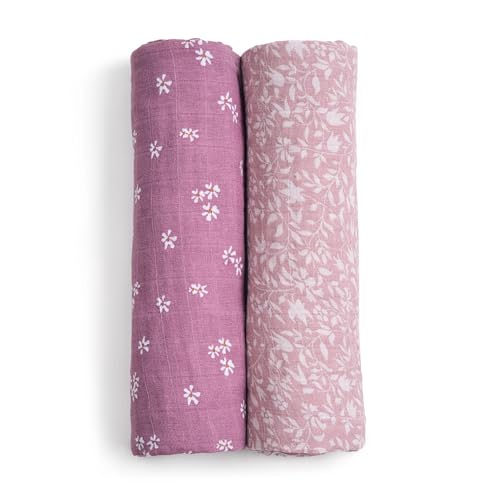 Image of aden + anais Boutique 100% Organic Cotton Muslin Swaddle, Breathable Baby Blanket, Ideal for Boys, Girls, Newborns, Babies & Infants, Receiving Blanket, Lightweight Wrap, 2 Pack, Heritage Floral