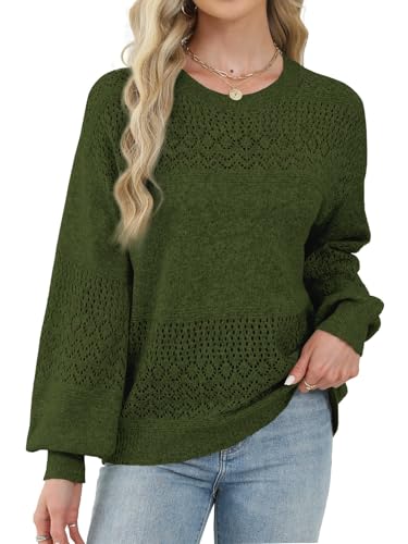 Image of Lylinan Womens Sweaters Casual Boho Long Sleeve Shirts Crewneck Lightweight Crochet Tops Pullover Knit Sweater