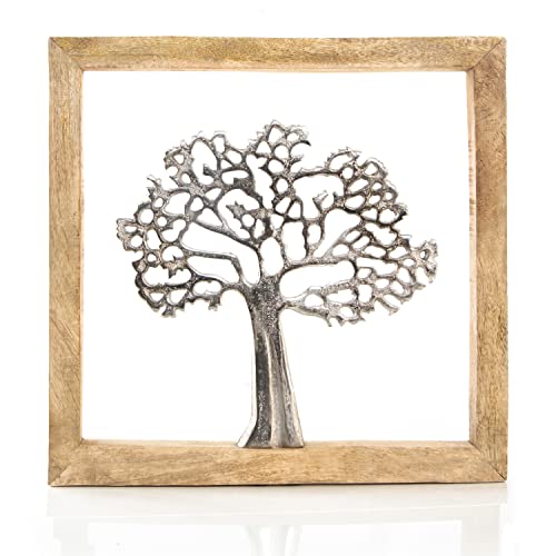 Logbuch-Verlag - Immagine da parete a forma di albero della vita, quadrata, in legno e metallo, decorazione da appendere, color argento e marrone, 31 cm, ottima idea regalo
