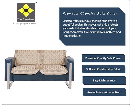 Image of Premium Chenille Woven Anti-Slip 2 Seater Sofa Cover | L-Shape Sofa Seat Protector for Living Room | Durable & Stylish Slipcover - Beige