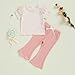 Demdzq Toddler Baby Girl Summer Clothes Striped Ruffles Short Sleeve T-Shirt Top Elastic Flare Pants Infant Spring Clothes (Cute Pink, 2-3T)