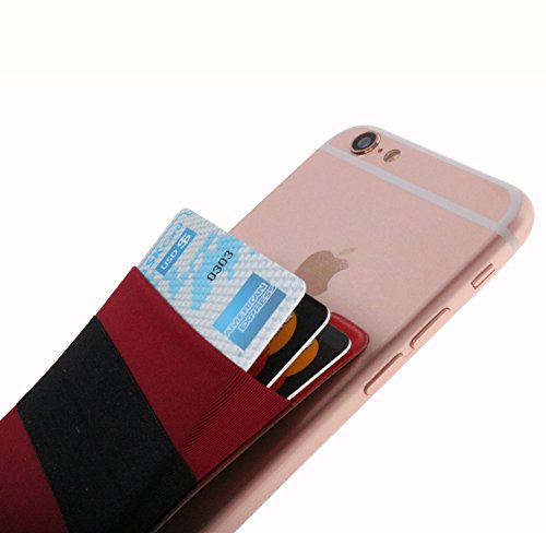 CaseArtPlus Credit Card Secure Holder Stick on Wallet [ Band Strap ] Discreet ID Holder Lycra Spandex Card Sleeves for Smartphones, iPhone 6, Samsung Galaxy Wallet Case 3M Adhesive (Strap-Wine)