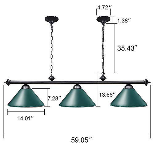Wellmet Pool Table Light, 59” Hanging Billiard Lights, Adjustable Kitchen Island Lighting Fixture For Billiard Bar Table, Green #TOP3
