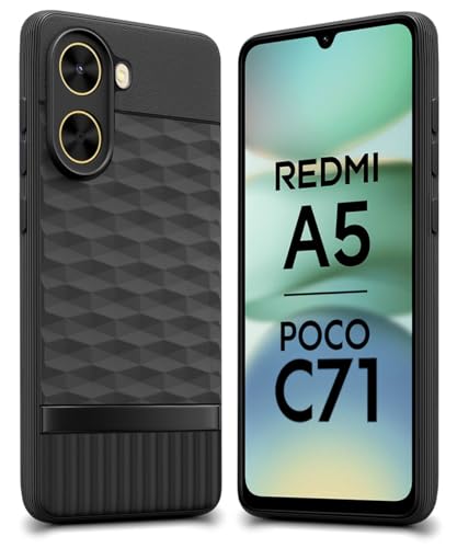 Image of WOW IMAGINE Back Cover for Redmi A5 | Poco C71 with Hexa Cube Design | Ultra Slim Soft Rubberised Case | Inner Velvet Fabric | Matte Silicone Flexible Mobile Case | Camera Protection - Black