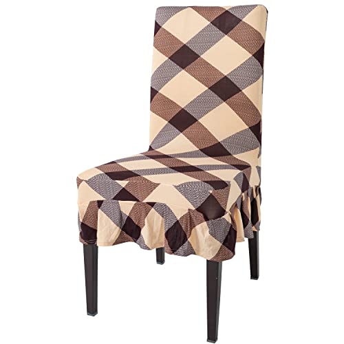Image of Hokipo Stretchable Dining Table Chair Frill Cover Set Of 1 Seat Protector Slipcovers (Ar-4091-D5) - Polyester Blend, Beige