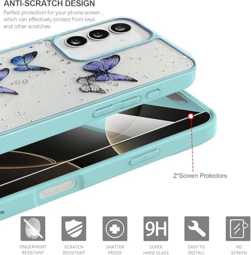 Image of VONZEE for Samsung Galaxy S25 FE 5G Clear Glitter Butterfly Case, Cute Bling Sparkle Shiny Soft Silicone TPU Bumper Shockproof Women Girls Slim Protective Phone Cover for Galaxy S25 FE 5G, Mint Green