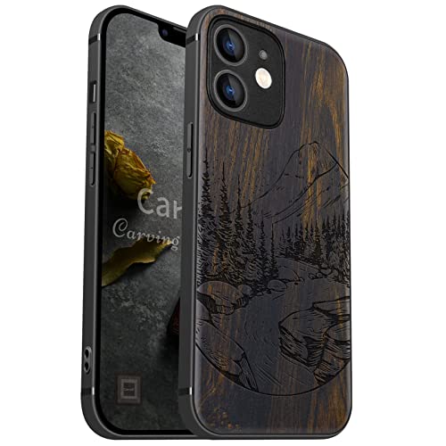Coque iPhone 12 Mini MagSafe antichoc en TPU et bois sombre véritable
