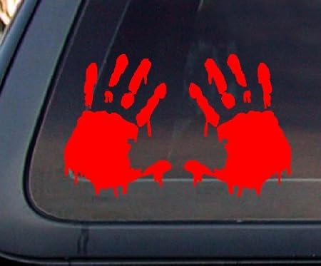 Aufkleber/Autoaufkleber/JDM Die Hart - Set of 2: Bloody Hand Print Zombie Outbreak Car Decal/Sticker - Red