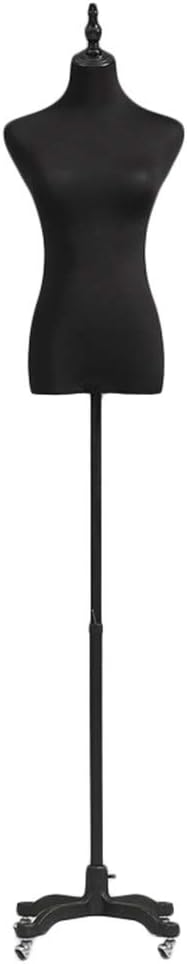 Adjustable Mannequin Dress Form Female Fully Pinnable on Cast Iron Rolling Wheel Base, Black, T- Shirt/Blouse/Underwear/Dress Clothing Display ，Without Arms-S