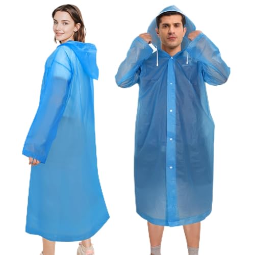 Image of Rain Ponchos for Adults Reusable (2 Pack), Waterproof EVA Raincoats with Hood & Drawstring for Women & Men
