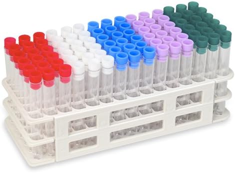90 Tube - 13x100mm Clear Plastic Test Tube Set with Caps and Rack - Karter Scientific 207D3