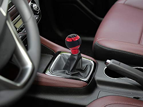 Thruifo 5 Speed Gear Shifter Knob, Leather Covered Aluminum Manual Car Stick Shift Handle Fit Most Mt Transmissions, Red #TOP3