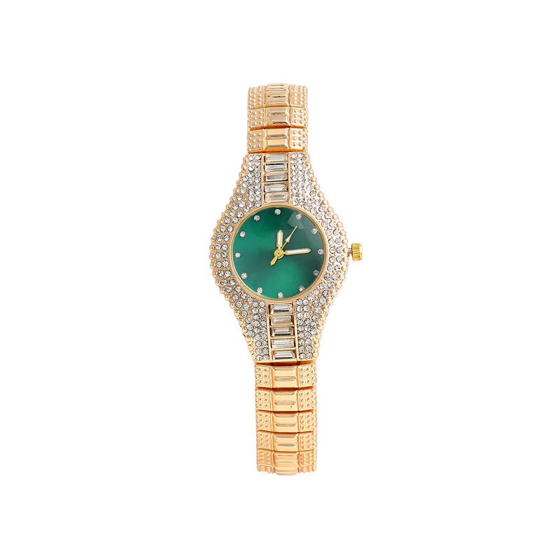 Women's The Embellished Round Watch | California Gold Stainless Steel Strap | Forest Green Dial | One-Size | Foldover Closure | Quartz | Battery | Wrist Belt Watch for Female and Girls-image-14
