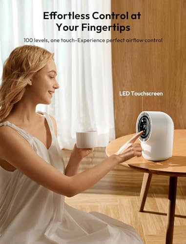 Image of Aecooly Touch Control Desk fan, 100 Speeds Quiet Digital Display 8000mAh Battery Powered Small Table Fan with 3 Oscillation Angles Desktop Fan for Bedroom, Bedside, Office, Travel -White
