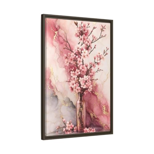 Tableau cerisier rose or marbre pour habiller un mur vide au-dessus de console