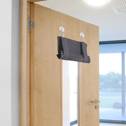 NICETOWN Room Darkening Linen Door Curtains for Classroom, Privacy Window Curtains Thermal Insulate Covering with Self Adhesive Hooks for Patio Glass